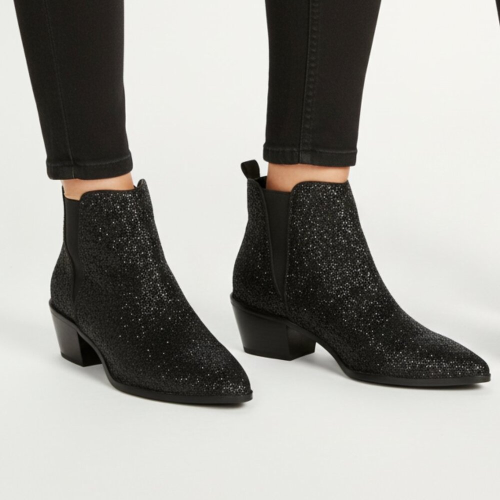 Zara Basic Black Sparkle Glitter Ankle Boots Booties Shoes size 8